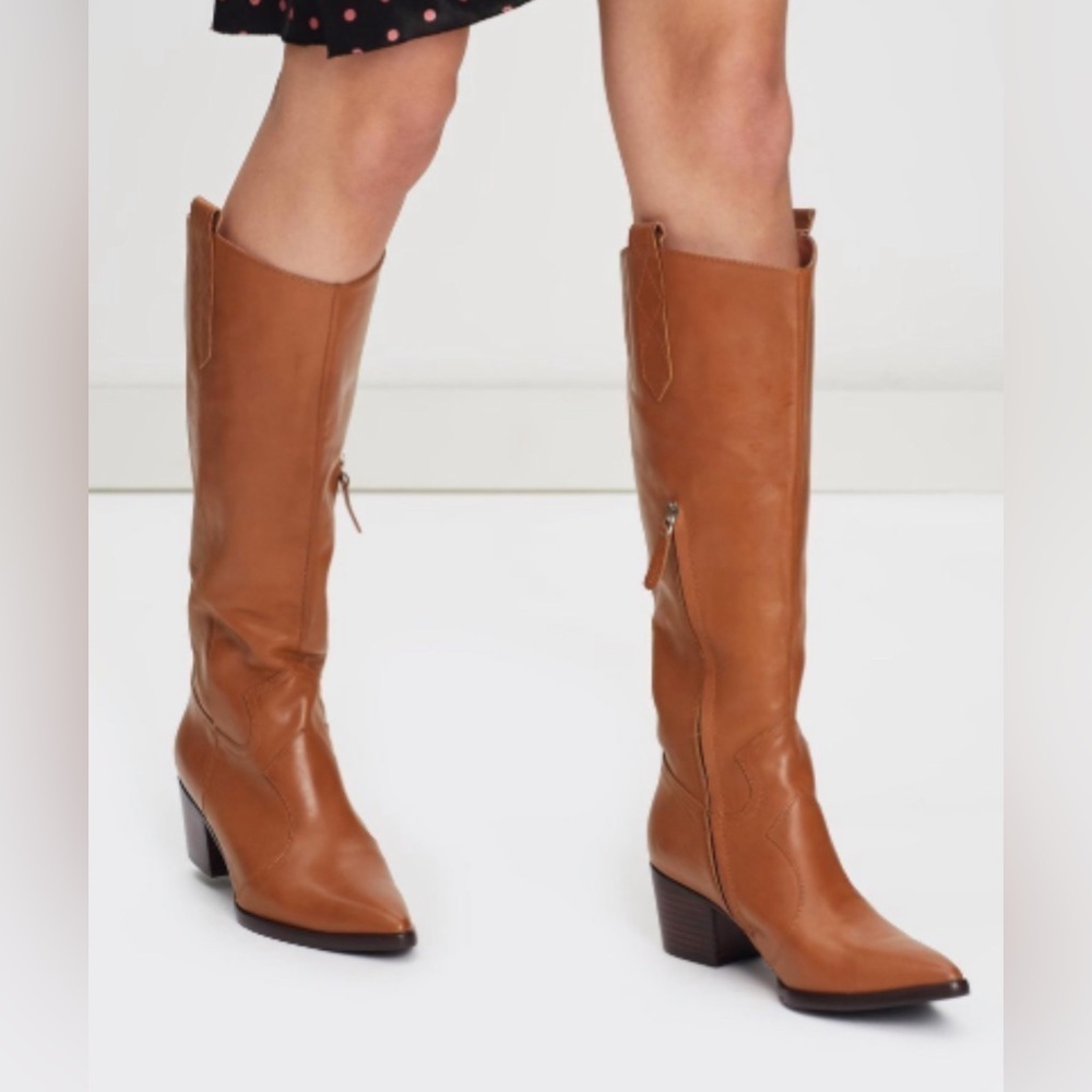 Revolve ALIAS MAE Stevie Boot in Tan Knee High Leather Western Size 37 Eu 6 US